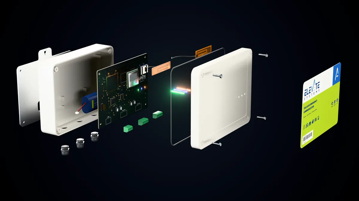 Concept render of the Elevate cellular communicator, taken apart layer by layer.